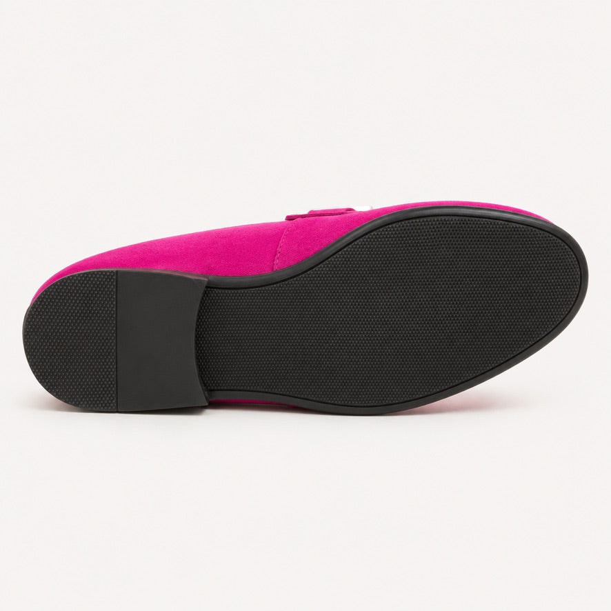 Herren-Loafer aus Veloursleder in Fuchsia mit Schmuckschließe