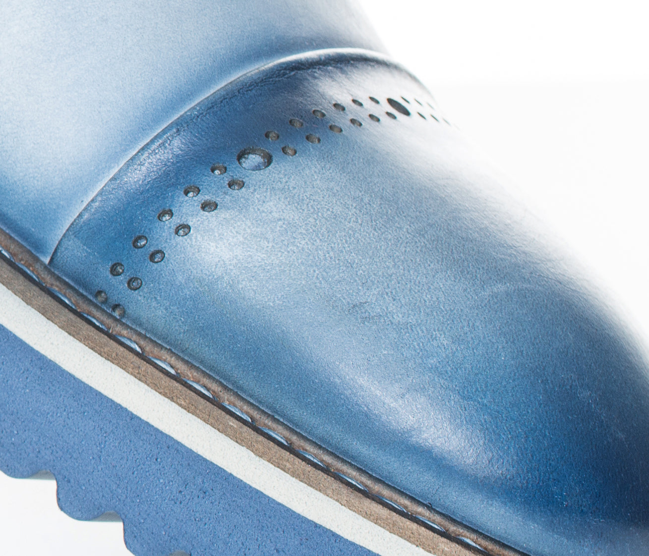 Handgemachter Herrenschuh, Freizeitschuh, blau-gelb, patiniert, leichte Sohle, Sale