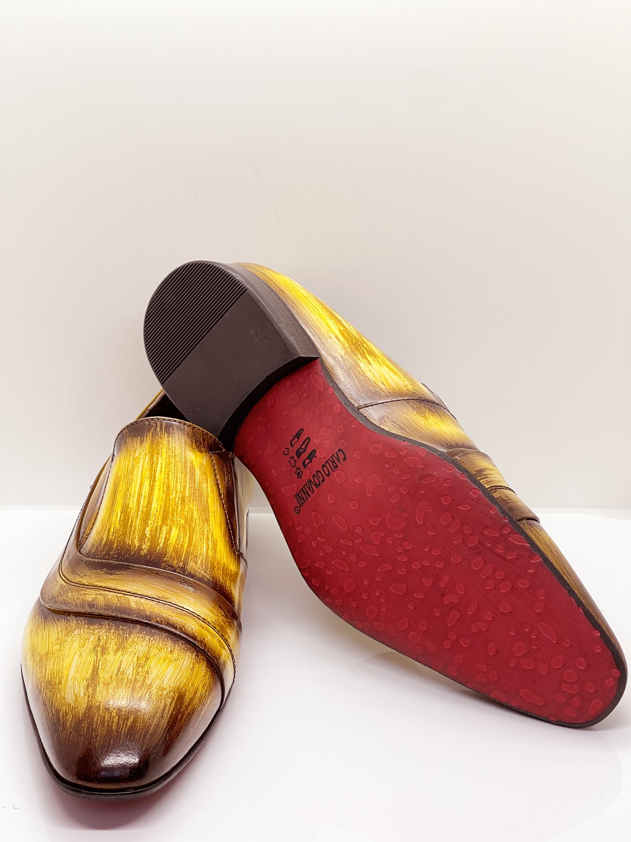 Extravanganter Slipper, Herrenschuh, Gelb, Braun, handgemacht, Sale