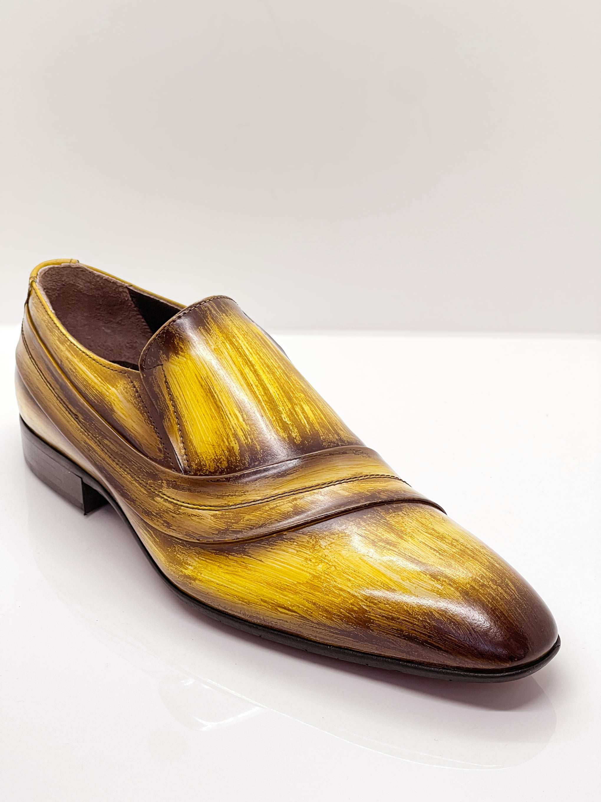 Extravanganter Slipper, Herrenschuh, Gelb, Braun, handgemacht, Sale