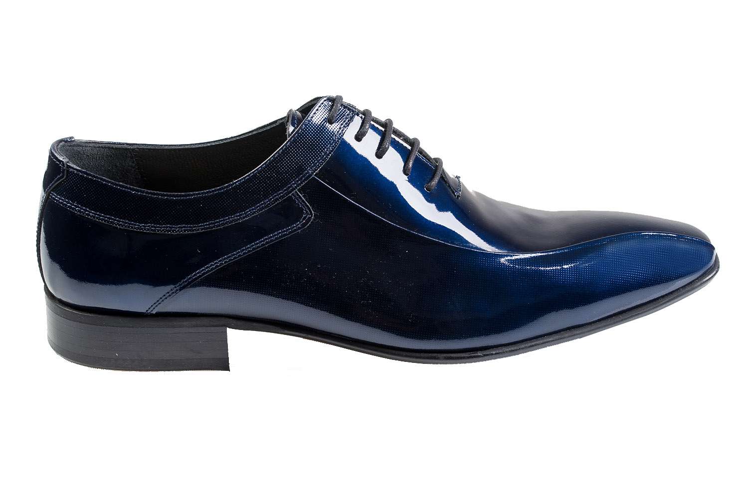 Handgemachter, eleganter Herrenschuh, Lack, Indigoblau-Marineblau, echtes Leder
