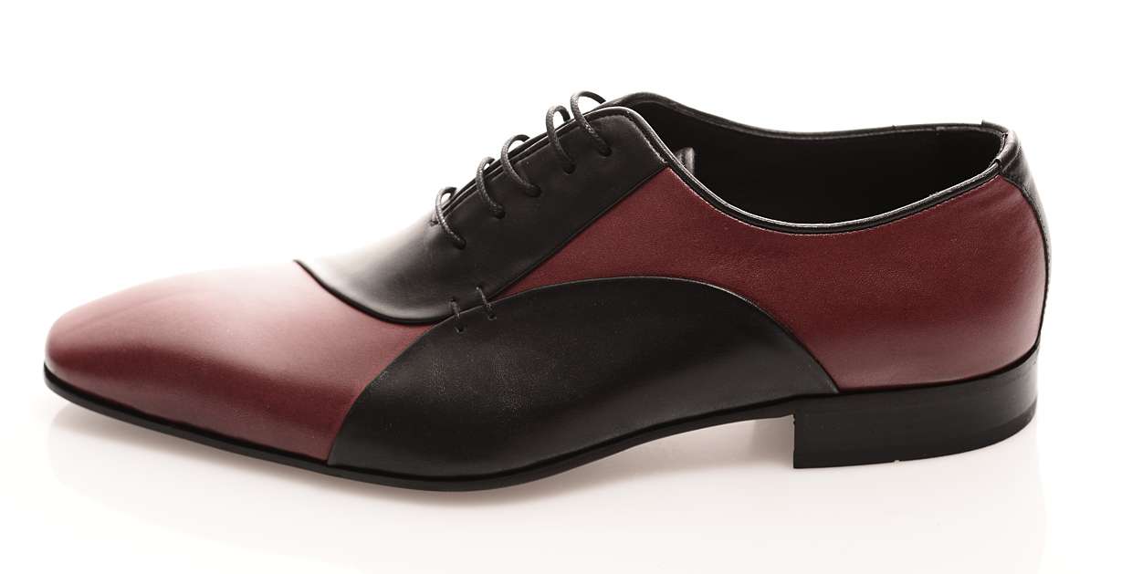 Hochzeitsschuh, Herrenschuh, Schwarz-Bordeuax, handgemacht, echtes Leder