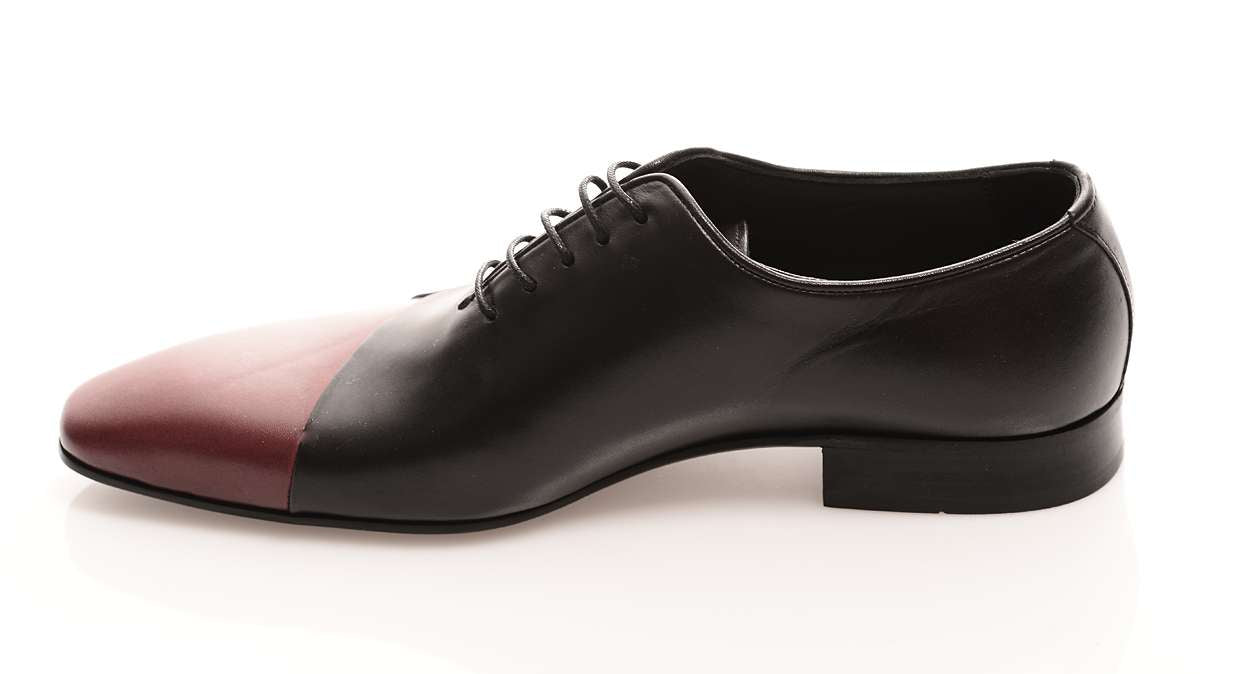 Hochzeitsschuh, Herrenschuh, Schwarz-Bordeuax, handgemacht, echtes Leder