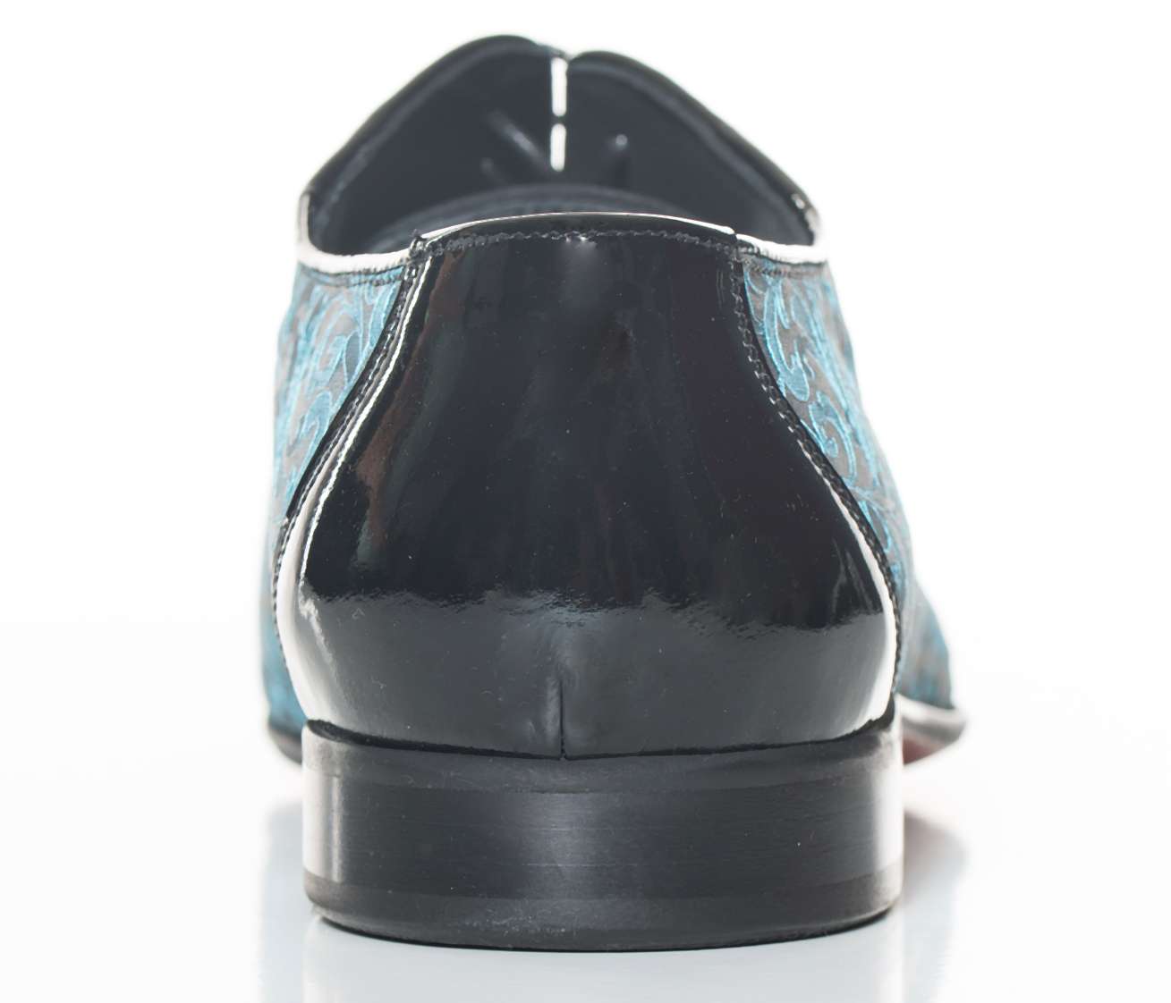 Handgemachter Herrenschuh, mit Paisley Ornamenten, Lack, schwarz/türkisblau