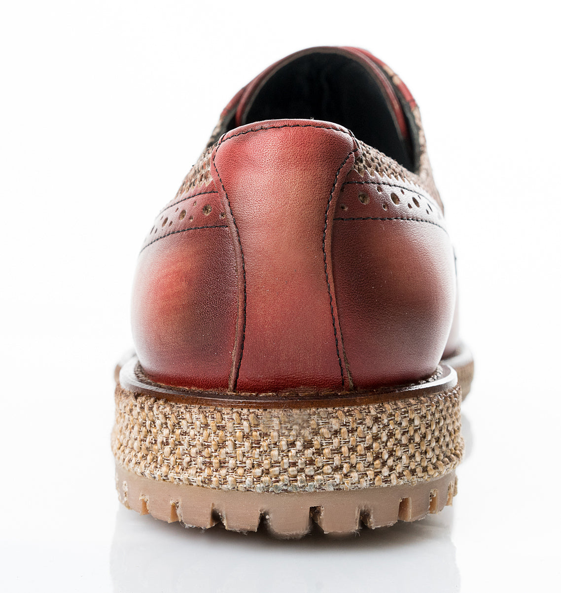 Handgemachter Herrenschuh, Freizeitschuh im Budapester Style, Bohemian, Patchwork, cognac-braun
