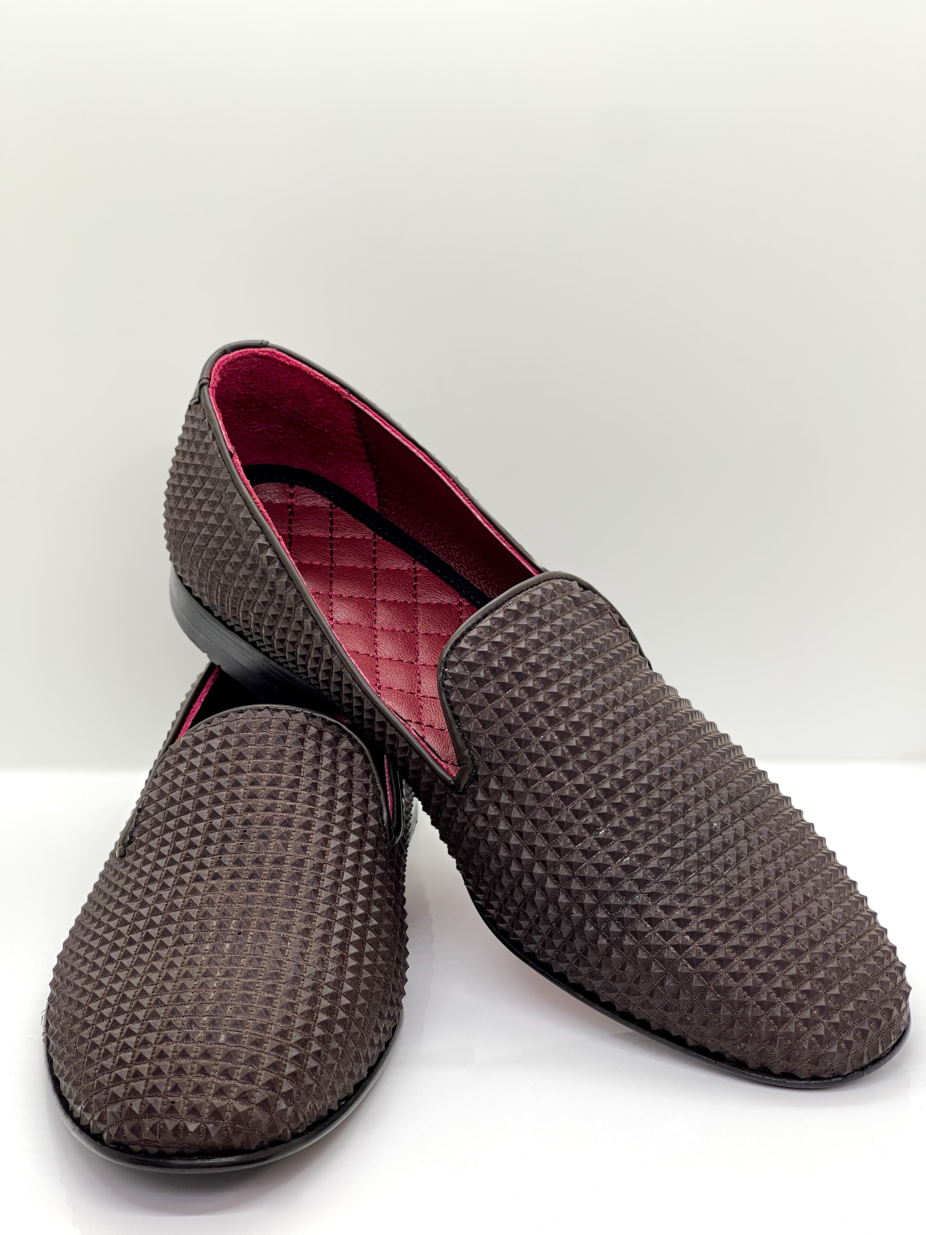 Handgemachter Herrenschuh, Slipper aus echtem Leder mit Krokoprägung, Perlmutteffekt, Braun