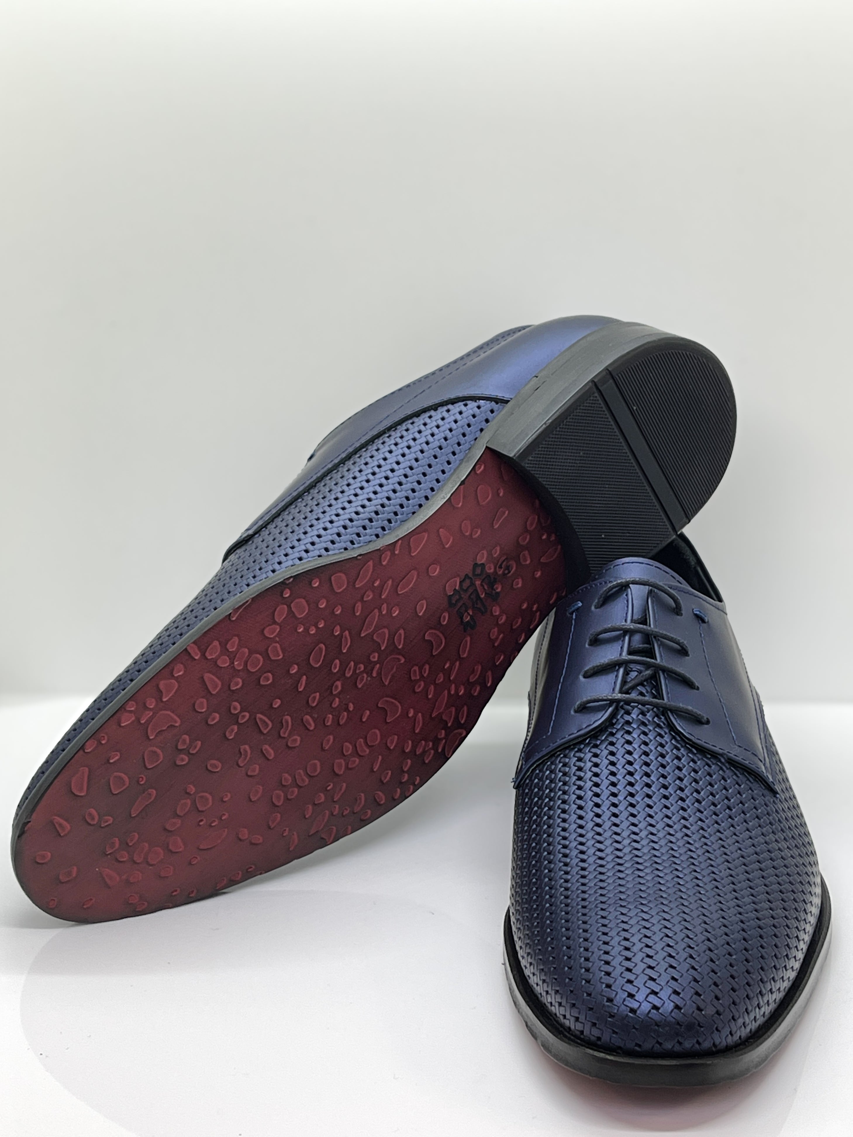 Handgemachter Herrenschuh, Hochzeitsschuh, blau, Perlmutteffekt, Glanz, Patchworkeinsatz
