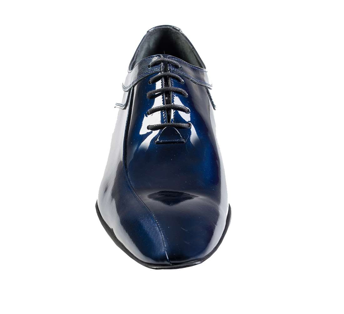Handgemachter, eleganter Herrenschuh, Lack, Indigoblau-Marineblau, echtes Leder