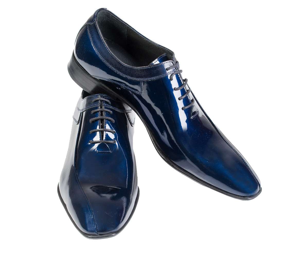 Handgemachter, eleganter Herrenschuh, Lack, Indigoblau-Marineblau, echtes Leder