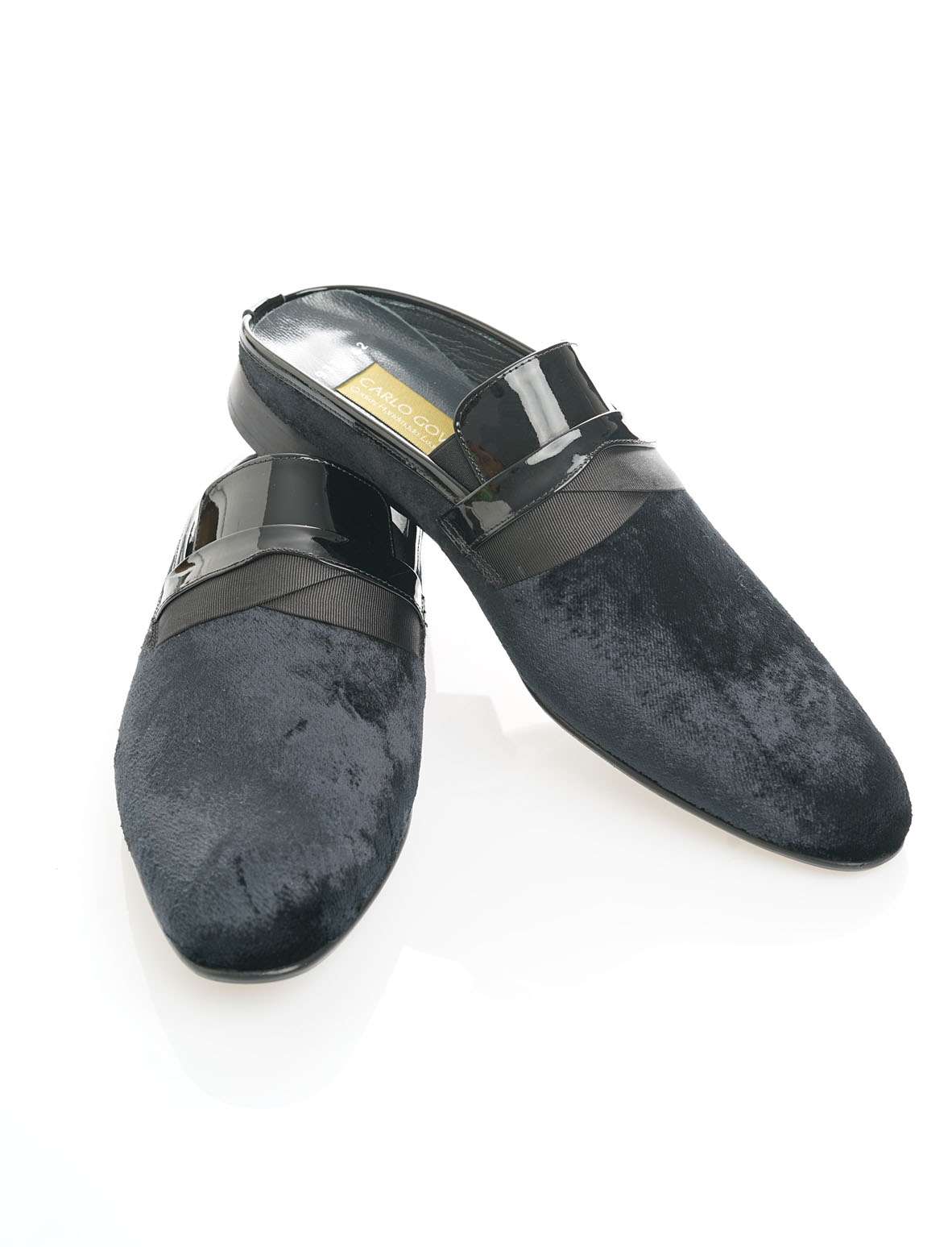 Elegante Herren Slipper, schwarz, Samt, Nostalgie-Retro-Classic