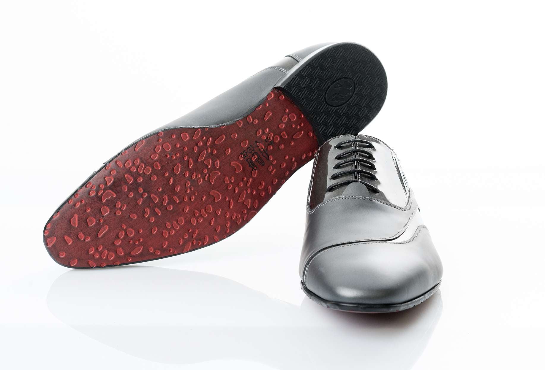 Handgemachter Herrenschuh, mit Patchworkeinsatz, Perlmuteffekt, Grau, echtes Leder