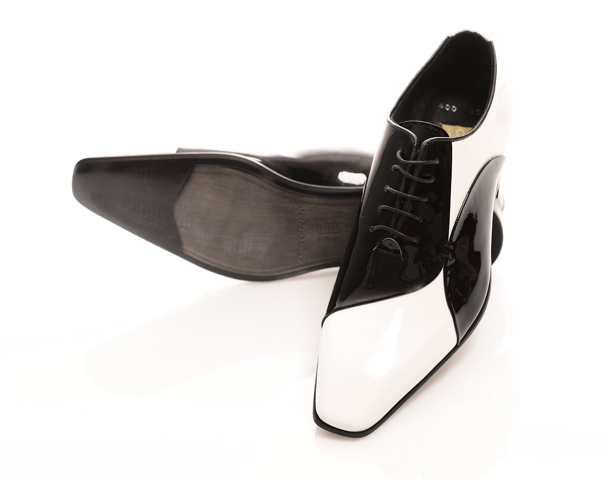 Hochzeitsschuh, Herrenschuh, schwarz/weiss, Lack